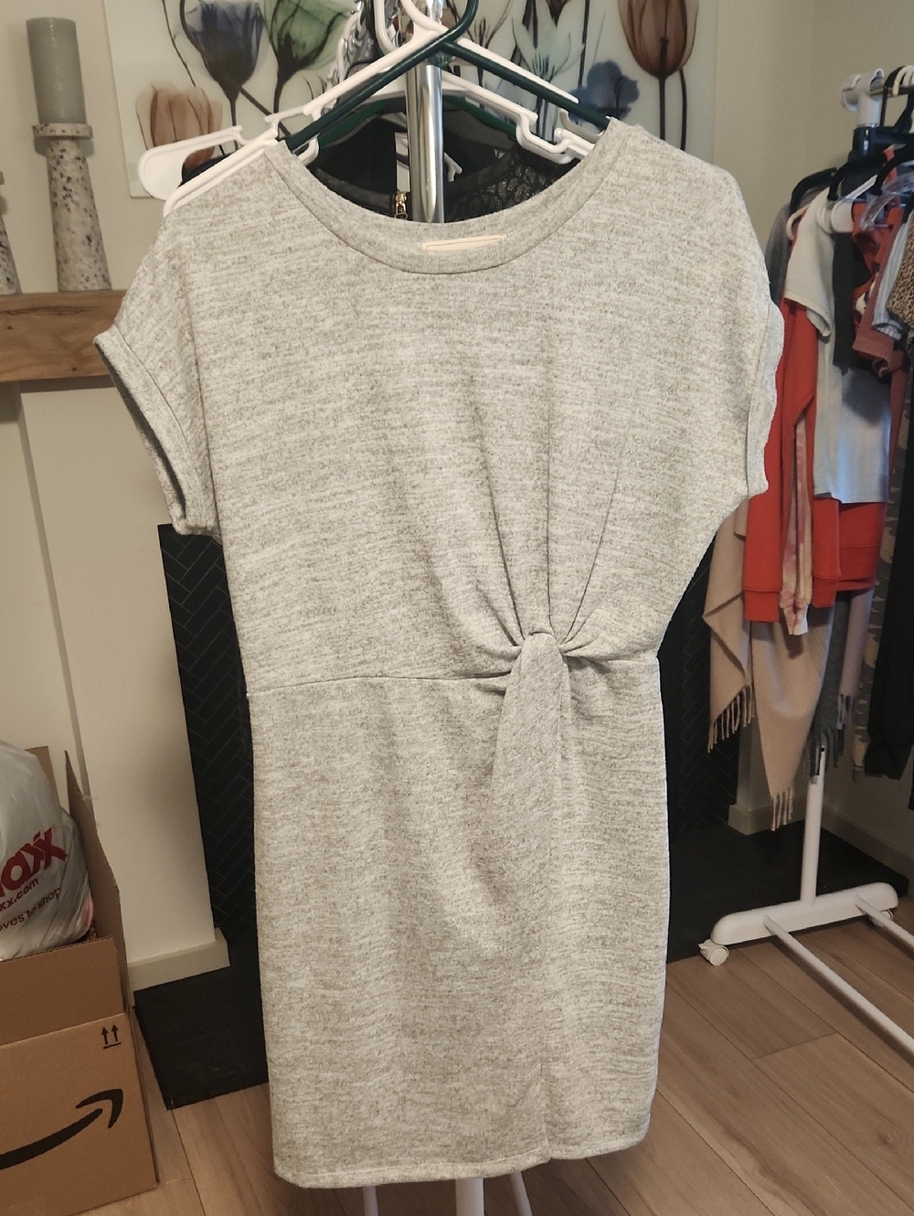 Knot Front Heather Gray Casual Dress